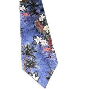 Vintage Tango By Max Raab Bright Floral Famingo Tropical Men's Neck Tie USA Made